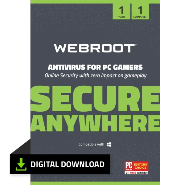 Webroot Antivirus for PC Gamers, 1 Devices, 1 Year Subscription